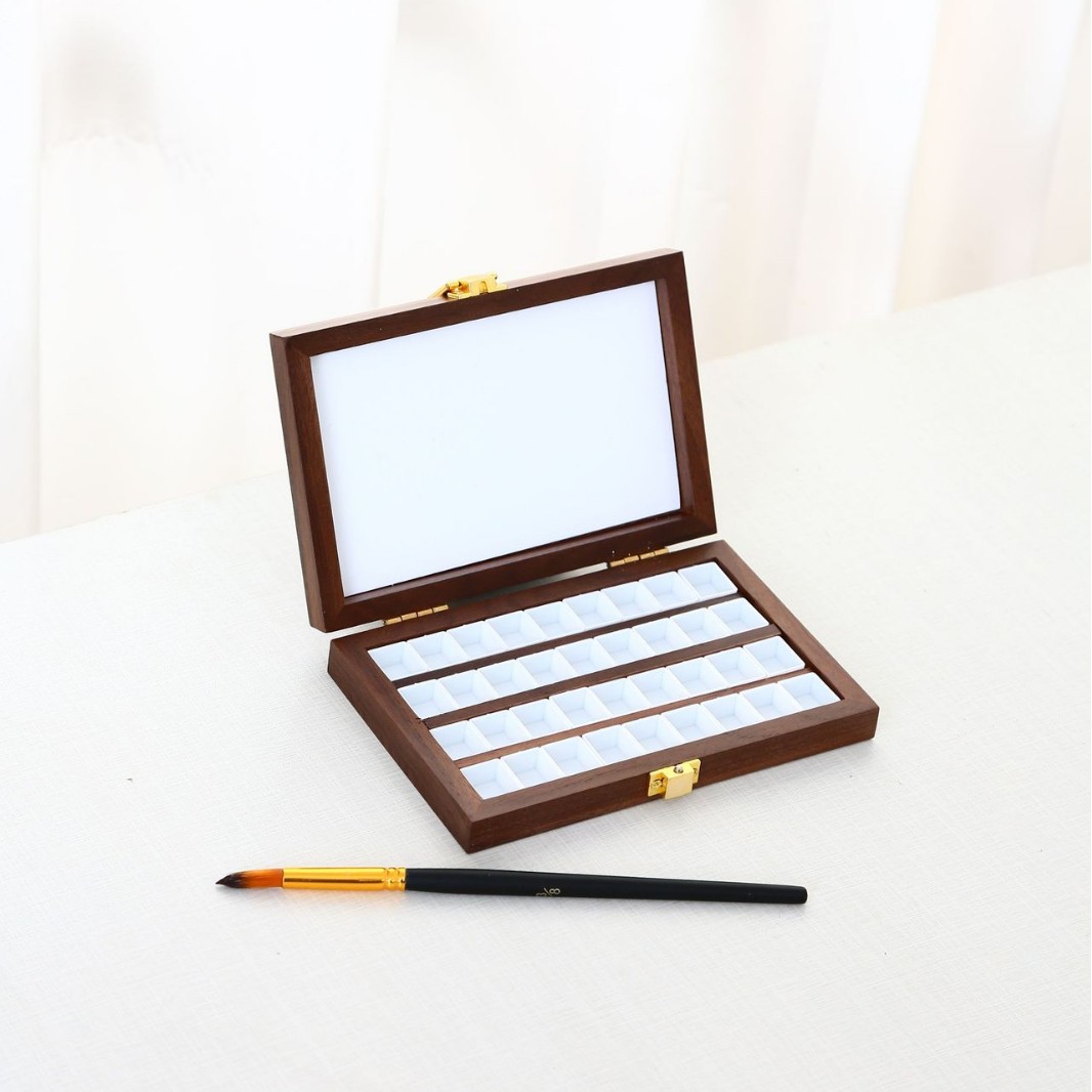 Picture of Children's Handmade ins Wind Magnetic Cover Black Walnut 15G Watercolor Pigment Wooden Box Portable Handicraft Paint Box