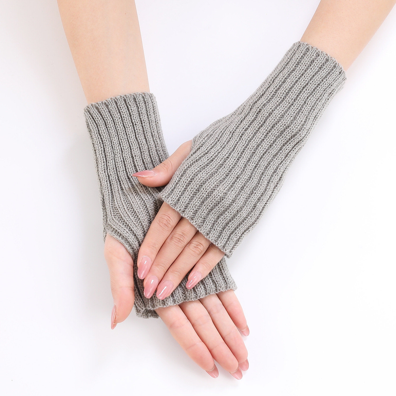 20 long thick striped short fashion gloves autumn and winter new women's knitted wool open finger arm sleeve wrist sleeve