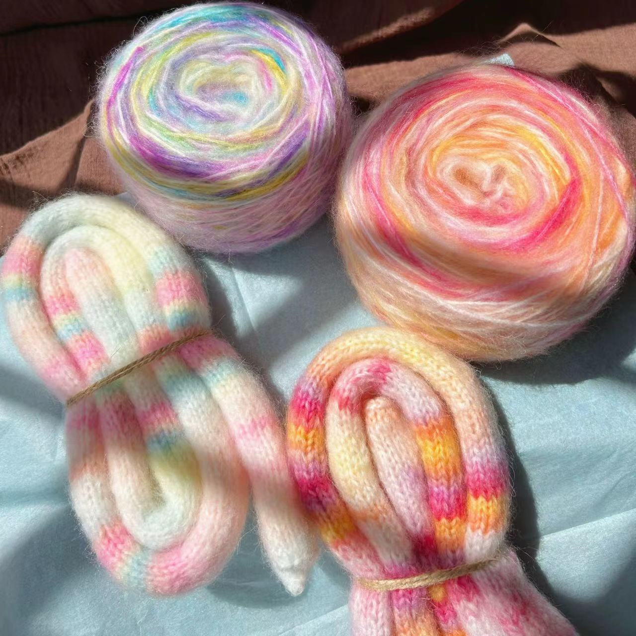 Dachshund Scarf Wool Handmade DIY Knitting Material Bag Gradient Section Dyed Mohair Thin Thread Crochet Sweater Scarf