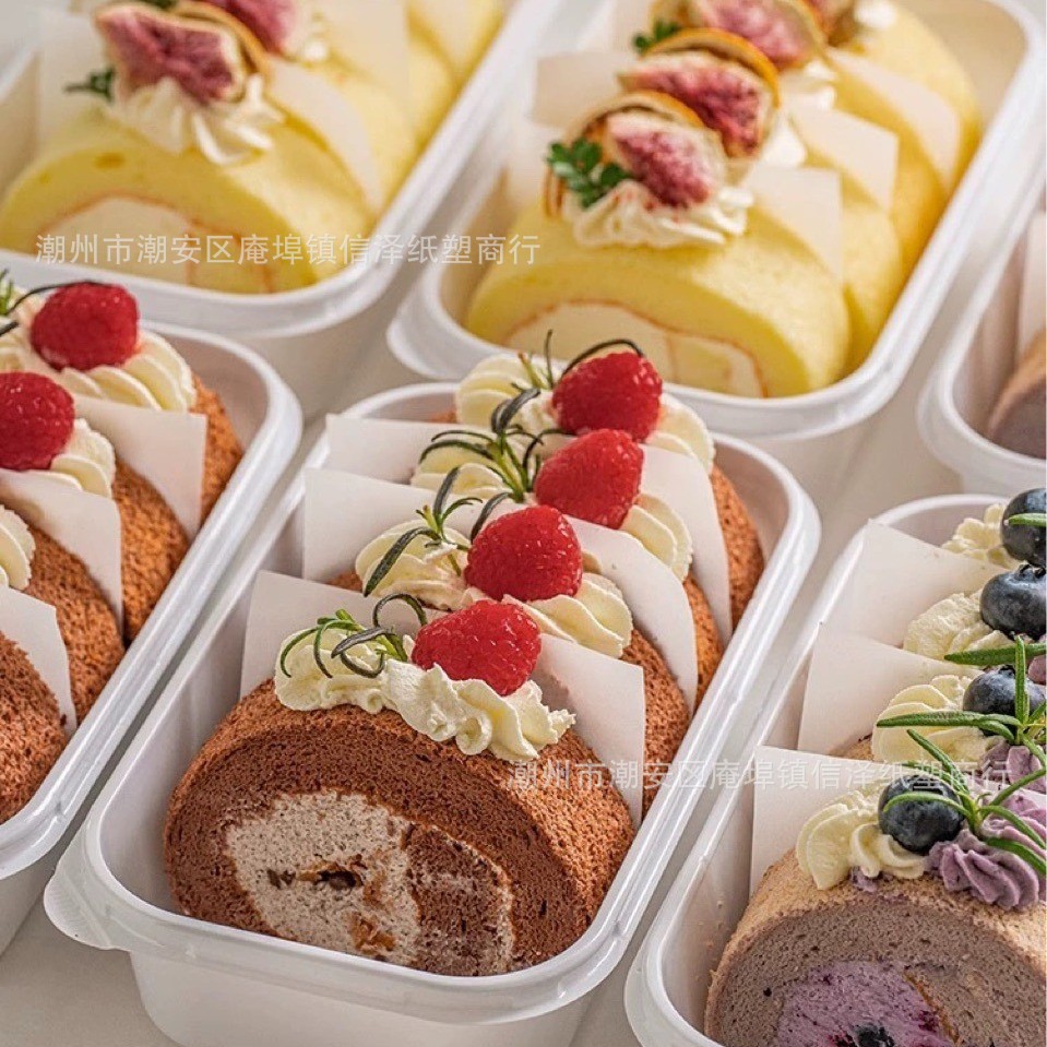 Cake Roll Packaging Box Japanese Swiss Roll Cut into Pieces Hug Roll National Trend Baking Western Pastry Dessert Pastry Peach Cake Box