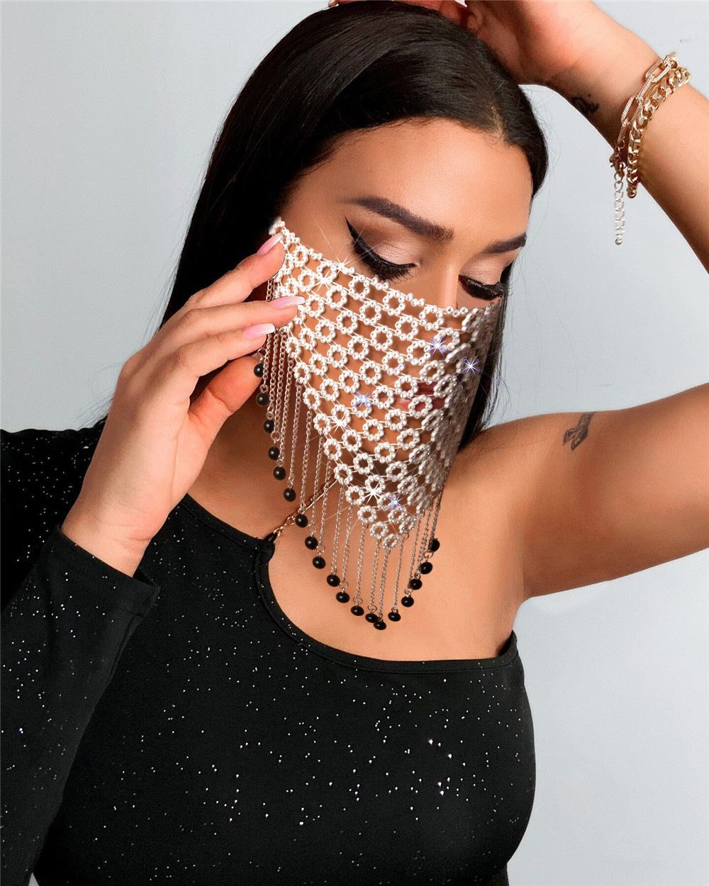 Picture of Rhinestone mask Europe and the United States cross-border Amazon AliExpress splicing with diamond jewelry flash diamond tassel mask LBZ1254