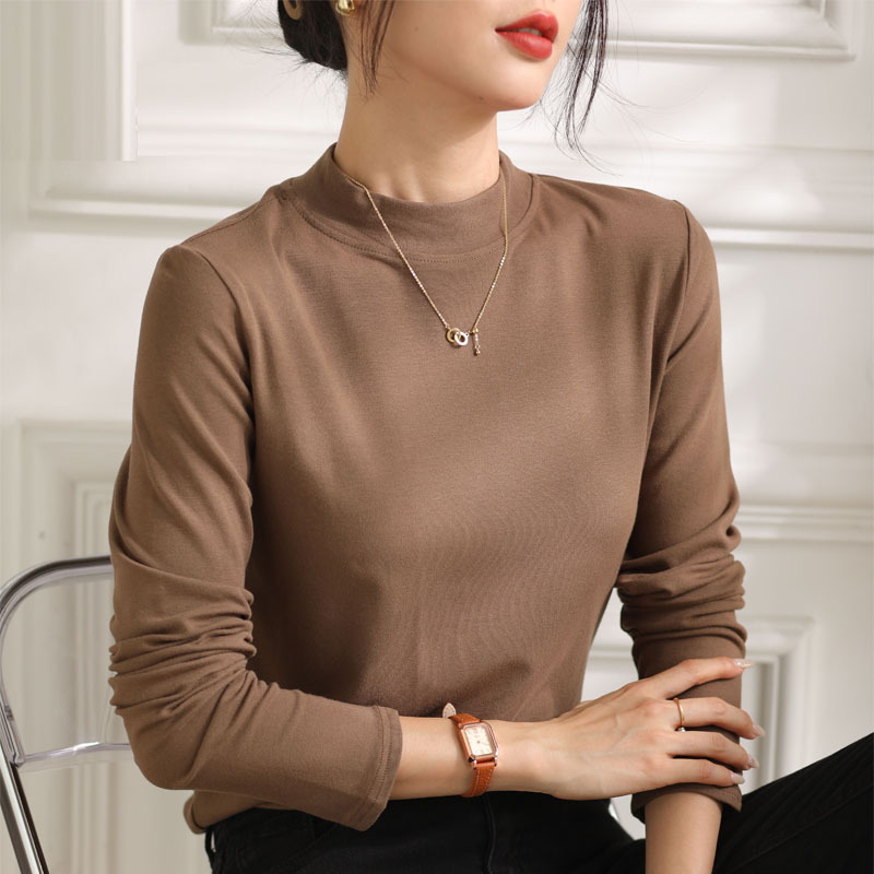 Picture of Autumn/winter 2024 semi-high collar base shirt women's long-sleeved T-shirt solid color temperament Joker inner top shaking voice direct supply