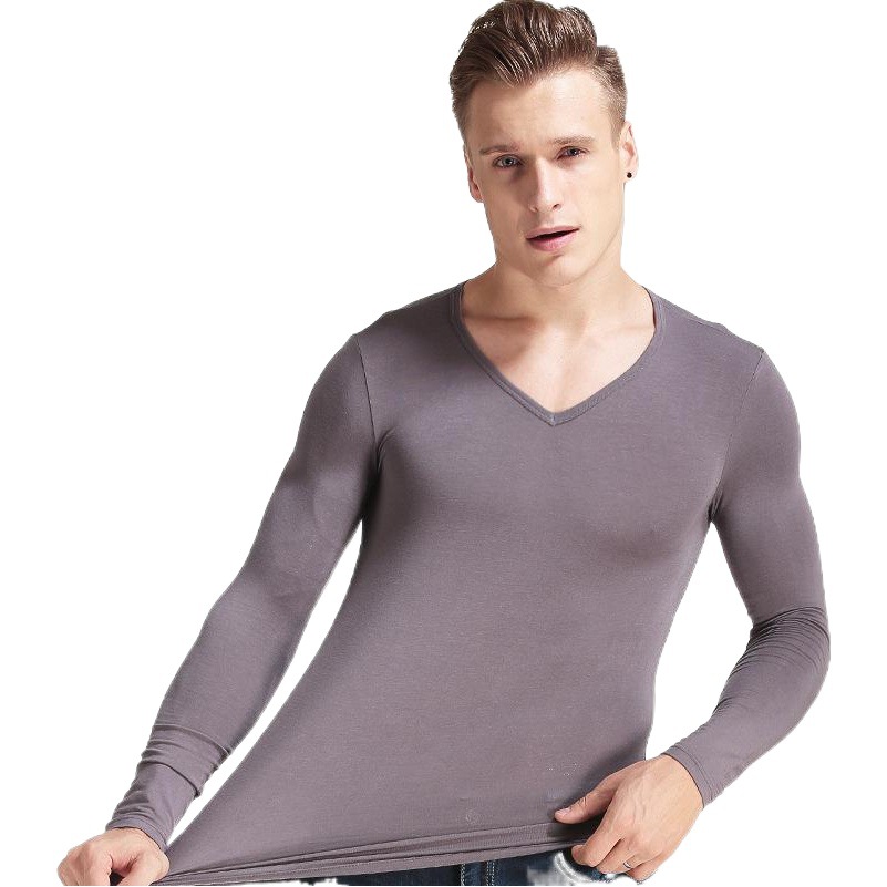 Autumn and Winter Men's Thermal Underwear V-Neck Round Neck Thin Autumn Clothes Slim-fit Long-sleeved Base Shirt Autumn Men's Top