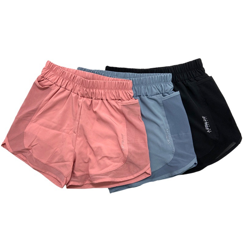 Sports shorts women's anti-exposure loose mesh double pocket quick-drying running aerobic fitness high waist outerwear shorts