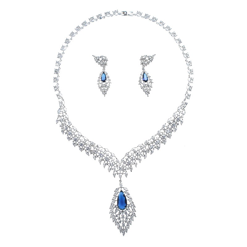 European and American Luxury Noble Zircon Wings Earrings Necklace suit Fashion High-end Dinner Dress Accessories for Women
