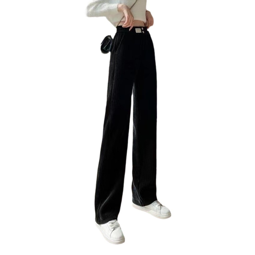 Corduroy White Wide Leg Pants Women Spring Autumn and Winter 2023 New High Waist fleece-lined Loose Casual Straight Chenille