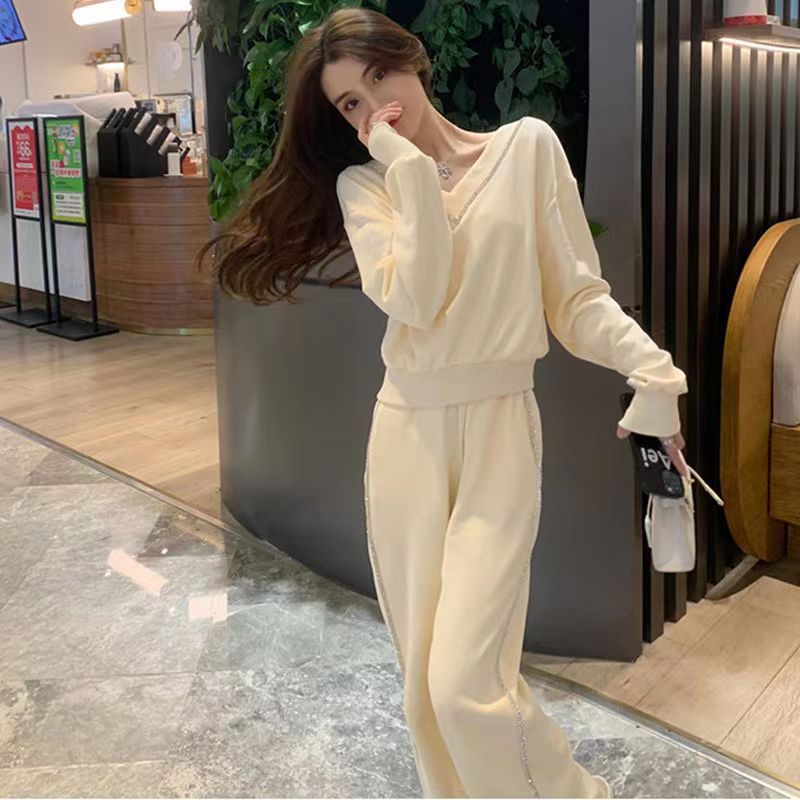 Pre-autumn cross-border fashion sweatshirt set, spring and autumn, 2025, new foreign style, age-reducing temperament, casual sports wide-leg pants, two