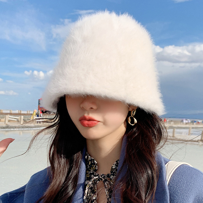 Autumn and winter New Hat Women's elegant rabbit fur fisherman hat Korean style all-match bucket hat winter warm Japanese style basin hat thick