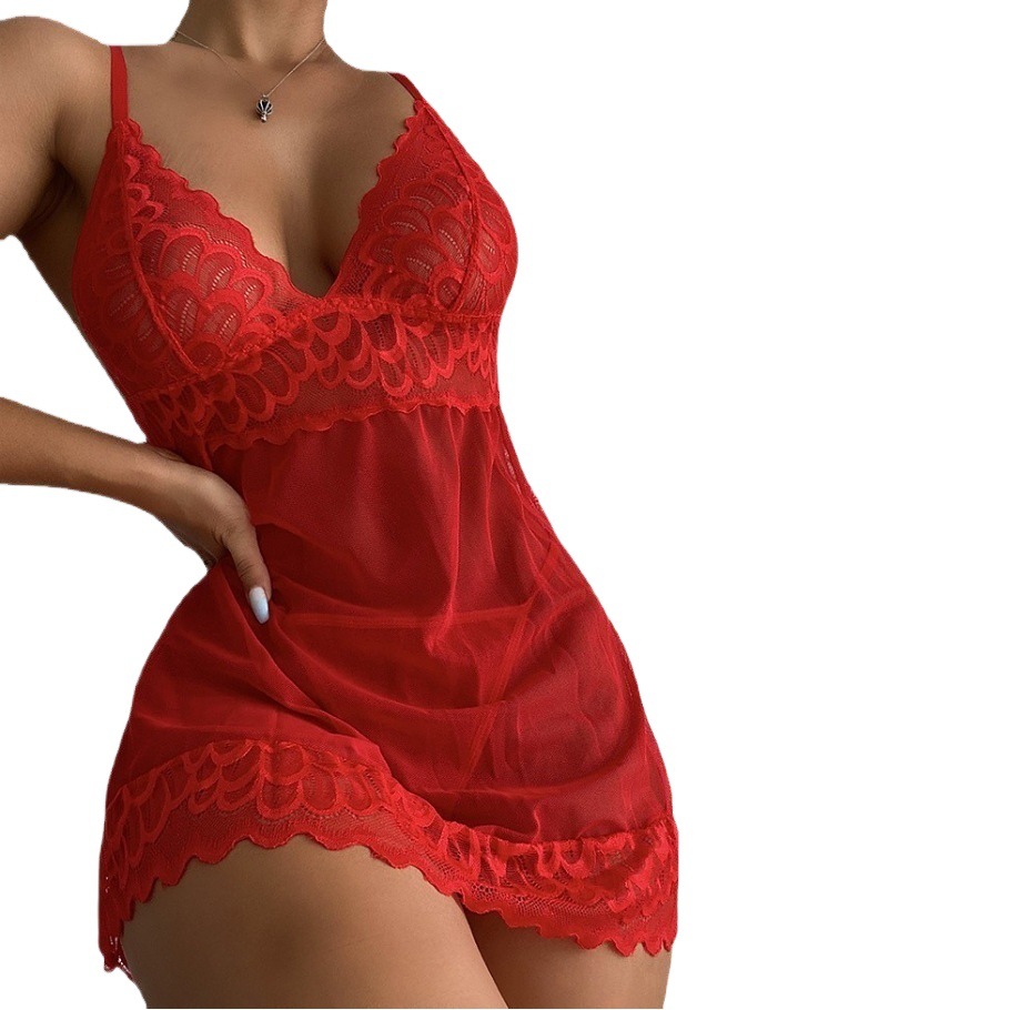 2023 Amazon cross-border foreign trade lace mesh perspective suspender skirt comfortable midnight sexy temptation sexy lingerie