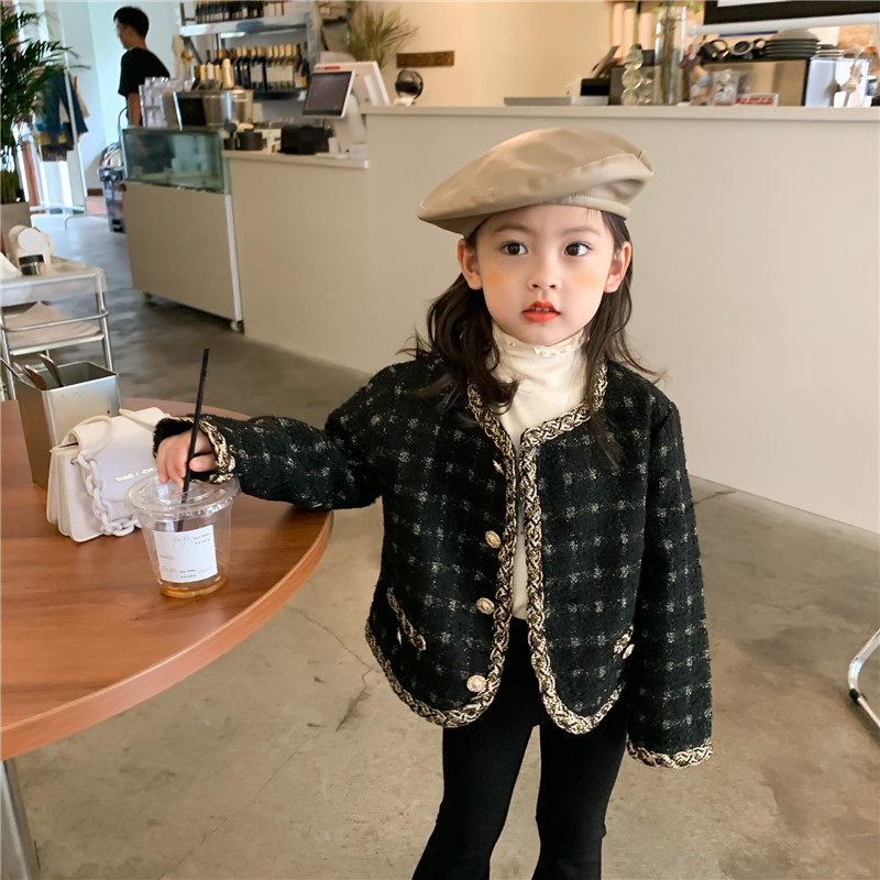 Girls Outwear 2025 Spring New Baby Girl Small Fragrant Style Short Outerwear Korean Style Baby Short Plaid Cardigan
