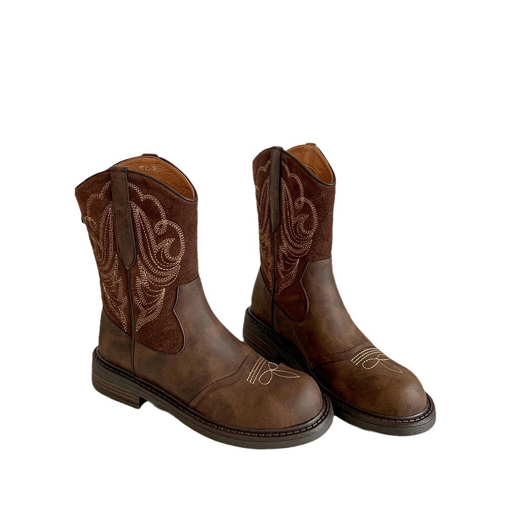Picture of Travel Must Wear Embroidered Boots Women's Vintage Martin Boots Brown High Boots Long Boots Western Cowboy Boots Women's Boots