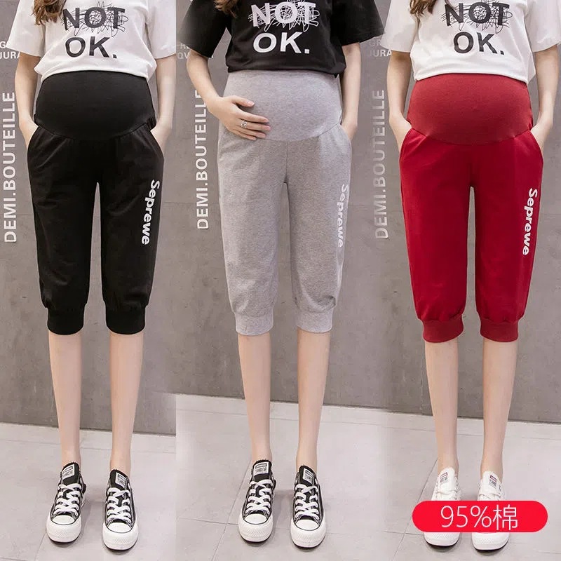 Picture of Pregnant Women's Capri Pants Cotton Spring and Summer Thin Leggings Casual Shorts Fashion Outer Wear Trendy Mom's Capri Pants