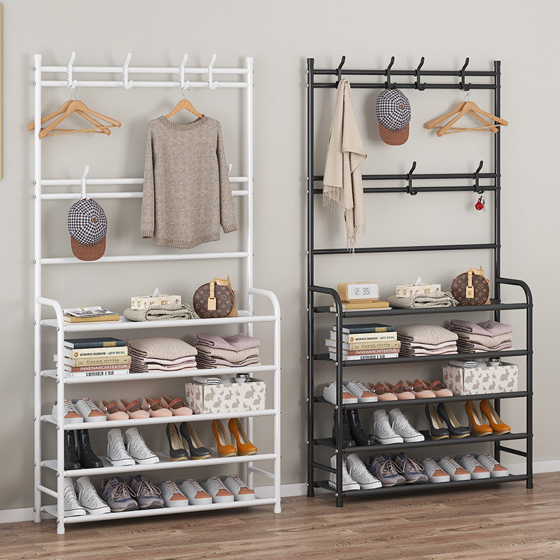 Simple floor-standing coat rack and shoe rack integrated combination household shoe and hat rack bedroom living room hanger foyer