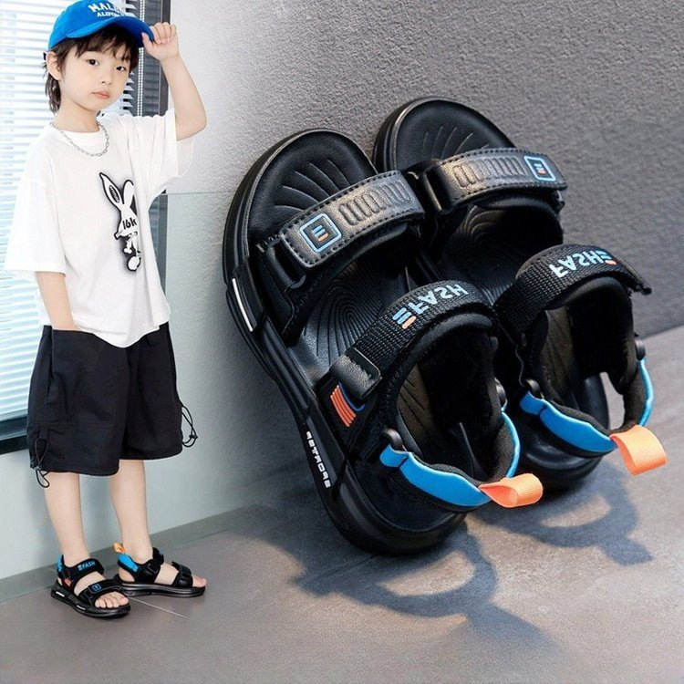 Boys Sandals 2025 New Summer Mid-Big Kids Korean Style Boys' Shoes Genuine Leather Baby Soft Sole Children's Beach Shoes