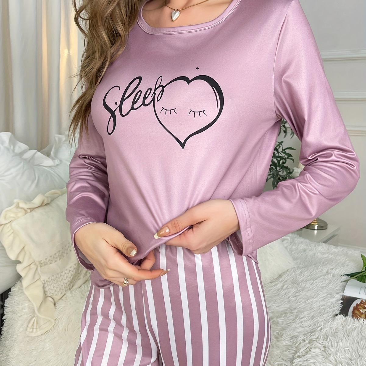 Picture of Cross-Border Autumn Pajamas Set Foreign Trade Women's European and American Home Clothes Long-Sleeved Striped Trousers Two-Piece Set Casual and Comfortable