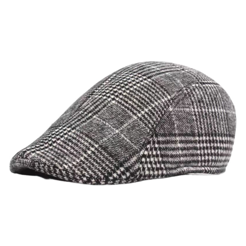 Autumn and Winter Woolen Beret Men's Retro Houndstooth Pattern Forward Cap Casual British Cap Personalized Men's Cap
