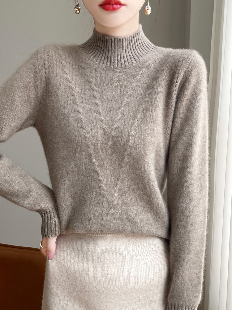 Picture of Autumn and winter new twist thickened semi-high collar jacquard sweater women's soft waxy skin-friendly all-match cashmere knitted base shirt