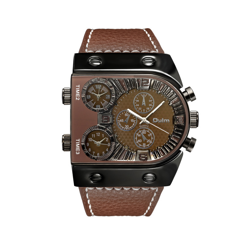 Picture of oulm large dial leather 9315 quartz watch three movement foreign trade hot luminous quartz watch factory wholesale