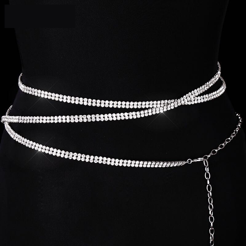 Picture of Cross-border Hot Selling Waist Jewelry Diamond-studded Fashion Simple Rhinestone Lengthened Chain Body Chain Waist Chain Straight Hair