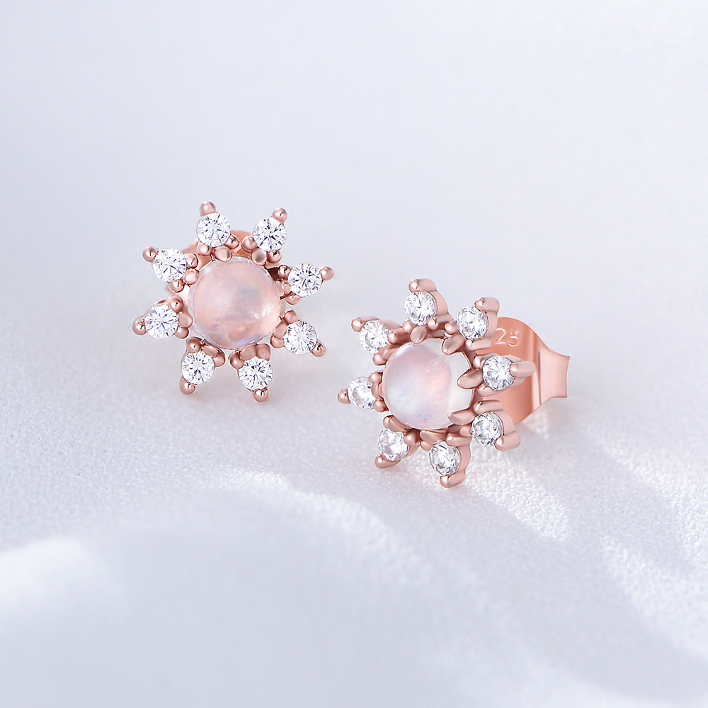 European and American New Sunflower Natural Moonstone Earrings for Women with Stylish Elegant Popular Earrings Ins Cold Style Earrings
