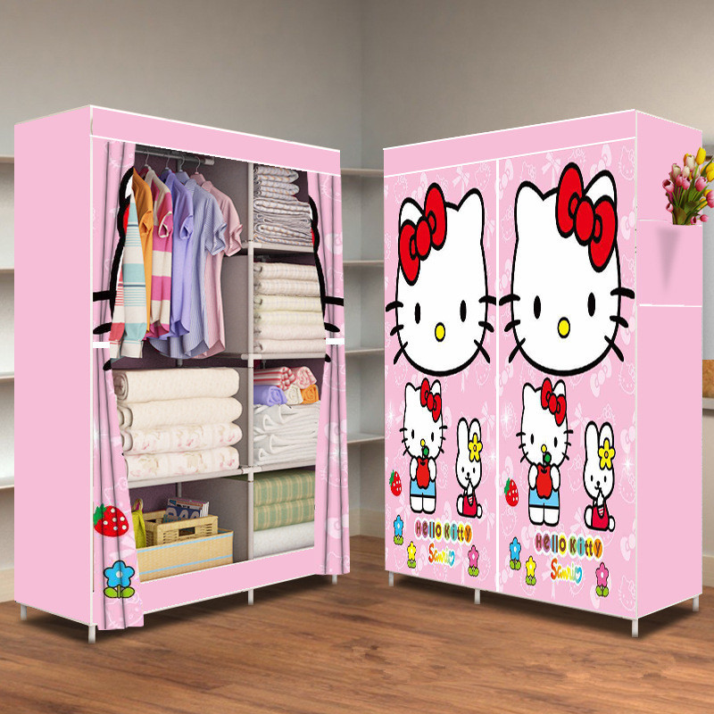 Pattern Wardrobe Simple Dust-Proof and Moisture-Proof Cloth Reinforced Thickened Rust-Proof Steel Pipe Material Fully Enclosed Zipper Storage