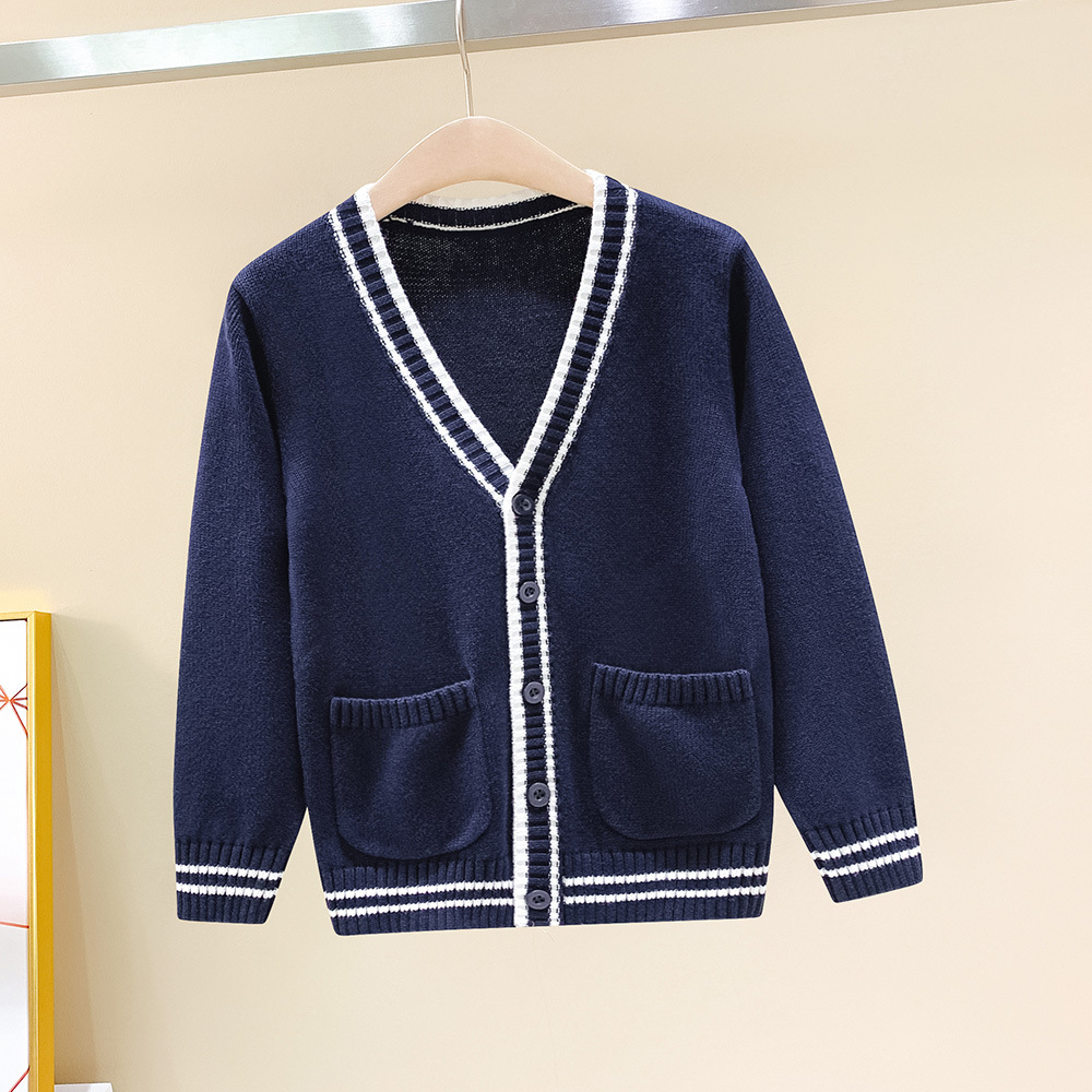 Picture of Children's Knitted Cardigan 2025 Spring & Fall Style Boys and Girls Sweater Jacket British School Uniform Jacket with Flap Pocket Pantss Wholesale