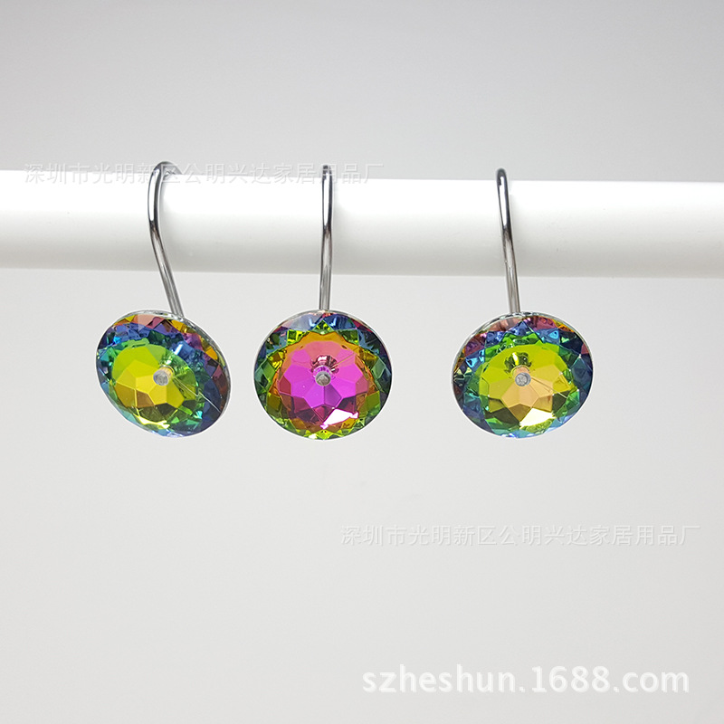 Cross-border exclusive colorful transparent round rhinestone hook colorful transparent acrylic curtain hook shower curtain hook