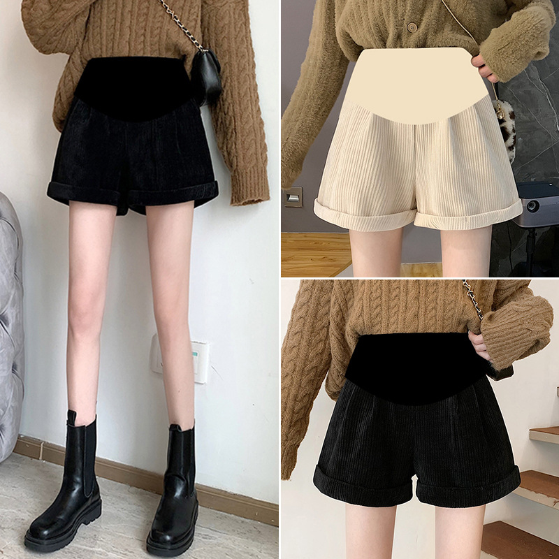 Pregnant women autumn and winter chenille corduroy new shorts with socks pants wide leg shorts