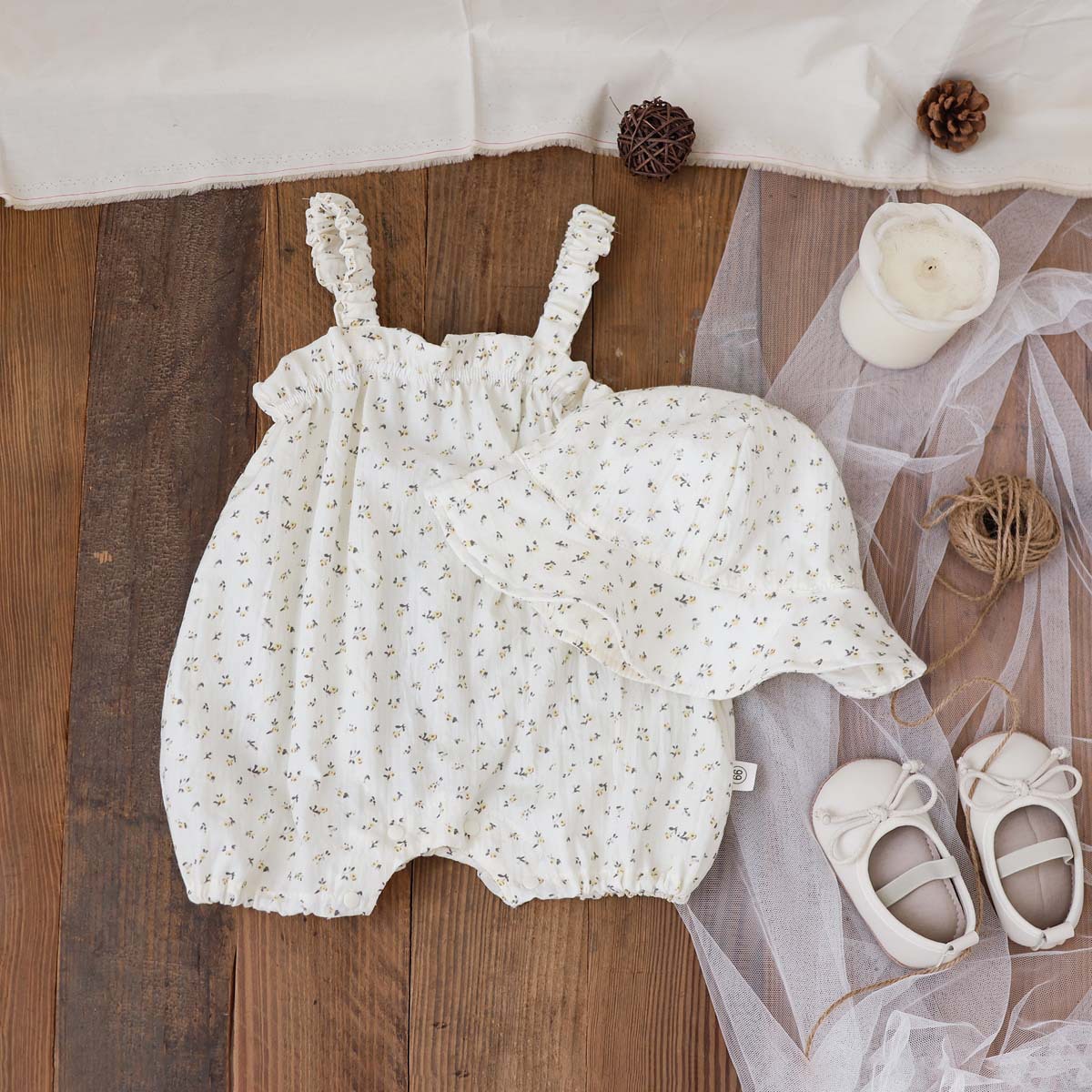 Girls' Korean-style Summer New Flower-floral one-part climbing suit Baby's Sling Hare Thin Hooded Outfit