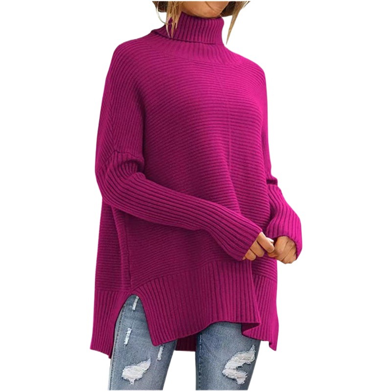 Cross-border European and American Amazon Autumn and Winter Turtleneck Sweater Women's Lazy Style Bat Sleeve Loose Fashion Pullover Sweater