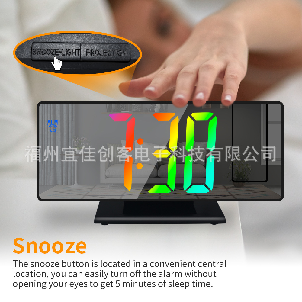 Picture of Projection Alarm Clock 2023 New Mirror Color Screen Display Snooze Clock Multifunctional Smart Electronic Clock Digital Desk Clock