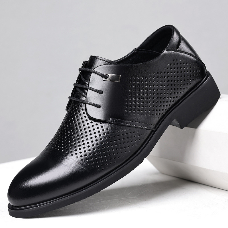 Men's shoes soft-soled business formal shoes Korean version of British shoes hollow leather sandals men's height-increasing shoes wedding shoes a generation of hair