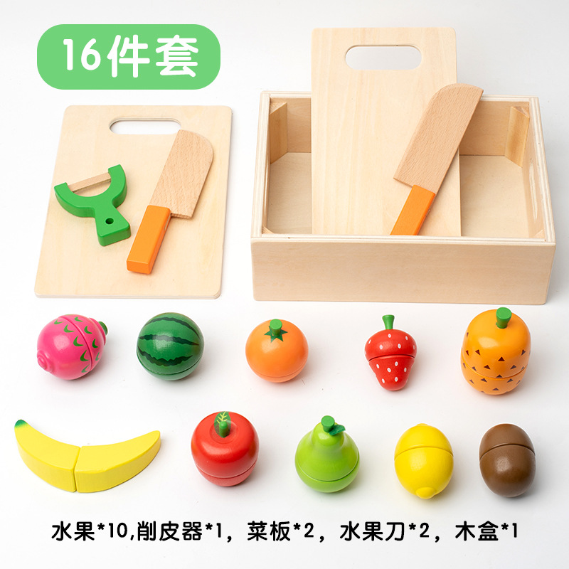 Picture of Wooden Simulation Fruit and Vegetable Cut and Watch Music Magnetic Wooden Boxed Children's Early Education Play Home Kitchen Toy Building Blocks