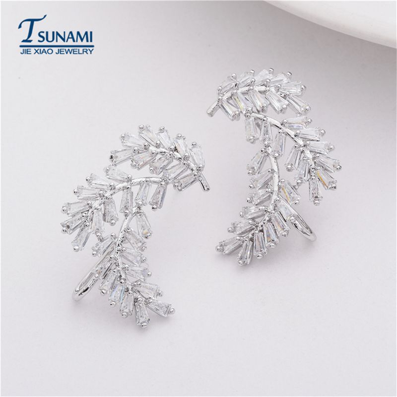 Picture of World Xiao jewelry European and American temperament fashion plant leaf zircon earrings manufacturers directly supply cross-border e-commerce wholesale earrings