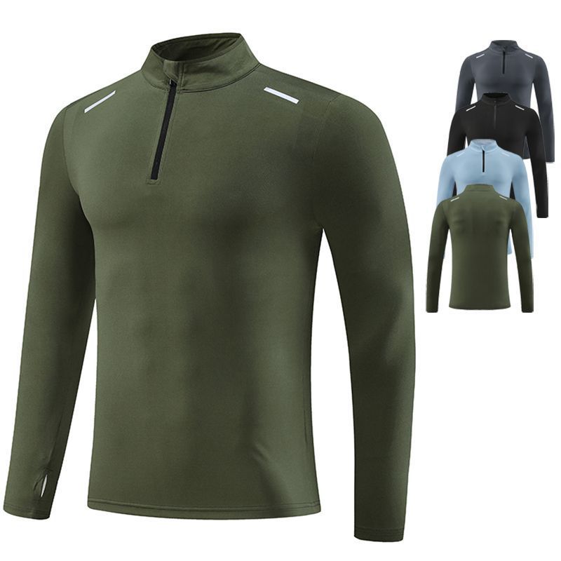 2024 Spring and Autumn New Long-sleeved Sports T-shirt Men's European and American Quick-drying Stretch Half Zipper Running Fitness Suit Training