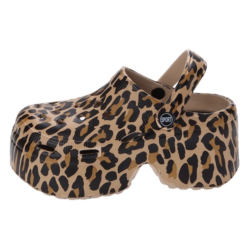 Hole Shoes Women's Summer Outer Wear Leopard Print Height Increased Thick Sole 2024 New Beach Garden Shoes Sandals Cross-border Sandals in Europe and America
