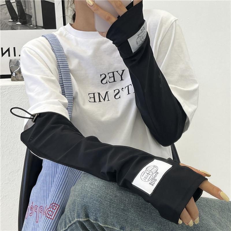 Picture of Summer Solid Color Sun Protection Sleeves Loose Ice Silk Driving Cycling Ice Sleeves Adjustable UV Protection Arm Sleeves