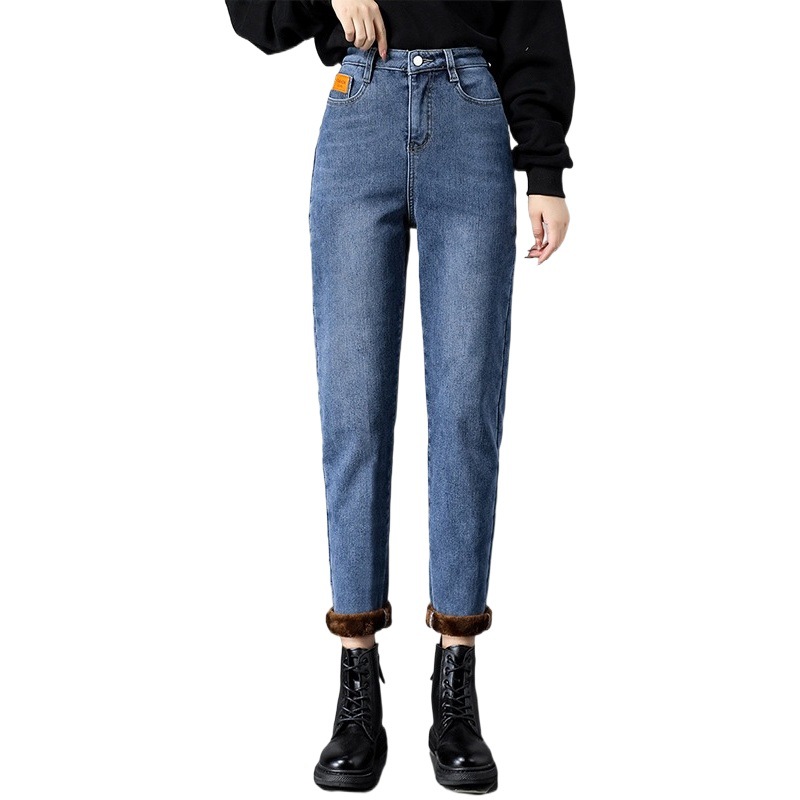 Jeans Women's Harem Pants Loose Fleece-lined Women's Pants 2023 New High Waist Slimming Cropped Dad Pants Radish Pants