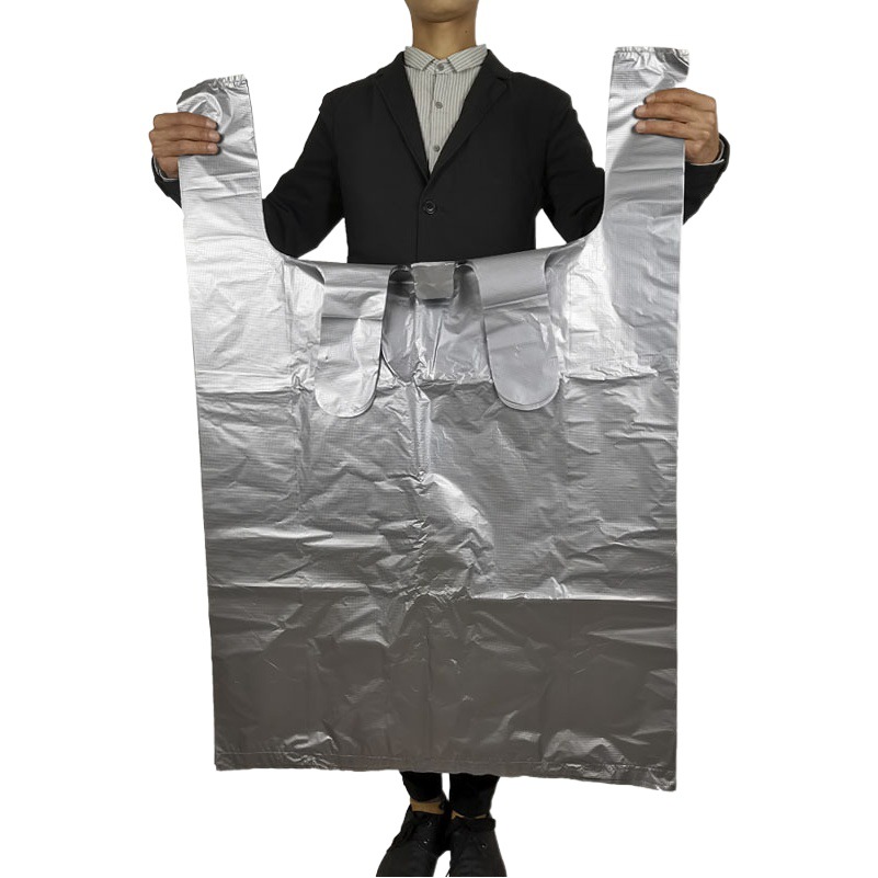Silver Gray Plastic Bag Large Thickened Handbag Moving Bag Vest Vest Oversized Convenient Plastic Bag