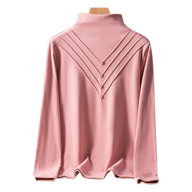 Thickened Double-Sided Fleece Half-High Collar Base Shirt for Women, New Autumn and Winter Style, Stylish Slim Fit, Fleece-Lined Inner Long-Sleeve Top