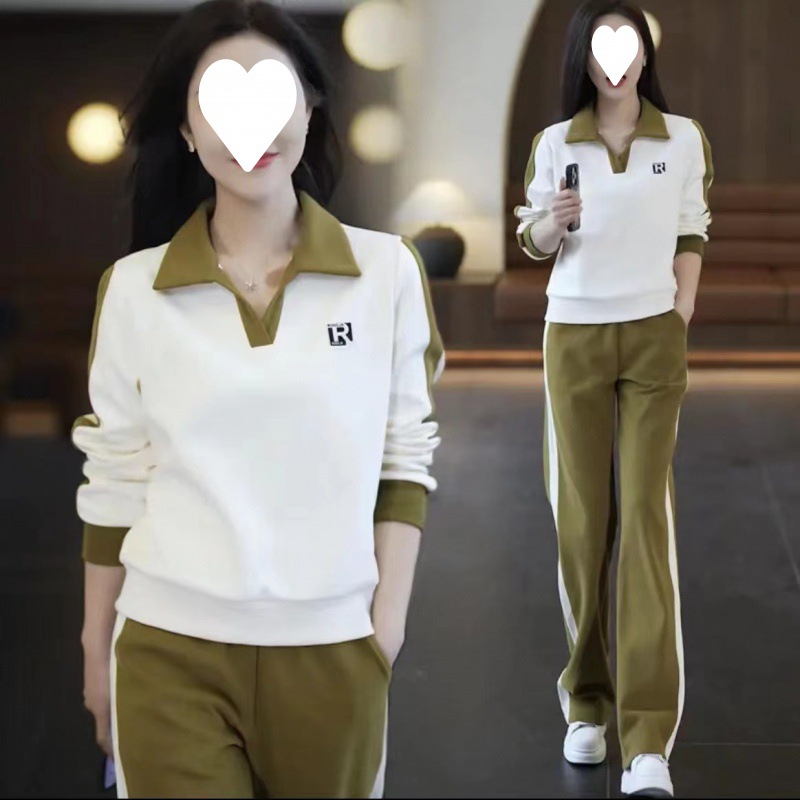 Fashion casual sportswear suit women's spring new elegant age-reducing slimming straight wide-leg pants running clothes