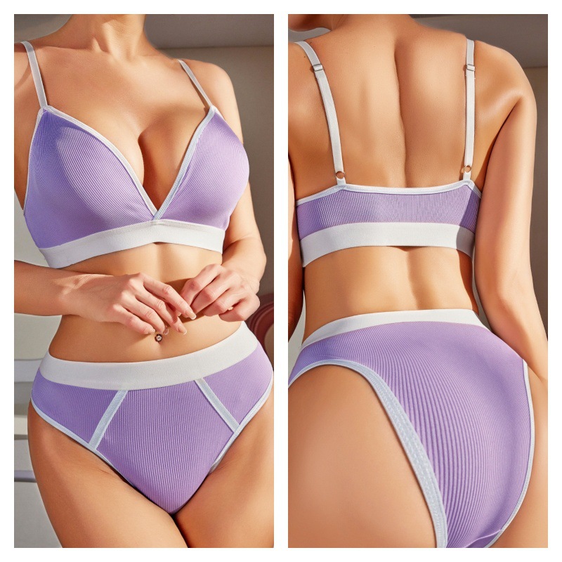 Spring 2024 New Beauty Back Sports Bra Set Women's French Cup Briefs Swimsuit Sex Underwear