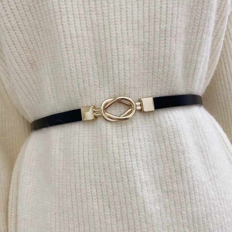European and American Fashion Simple All-match Women's Belt Waist Cover Decoration with Skirt Coat Sweater Thin Black Waist Chain