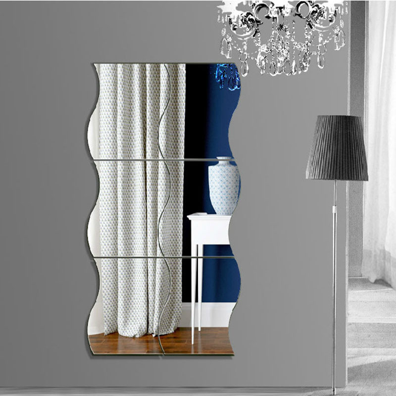 Three-Dimensional Block Wave Combination Mirror Wall Stickers Acrylic Living Room Entrance Children's Decoration Waterproof and Moisture-Proof Mirror Decoration