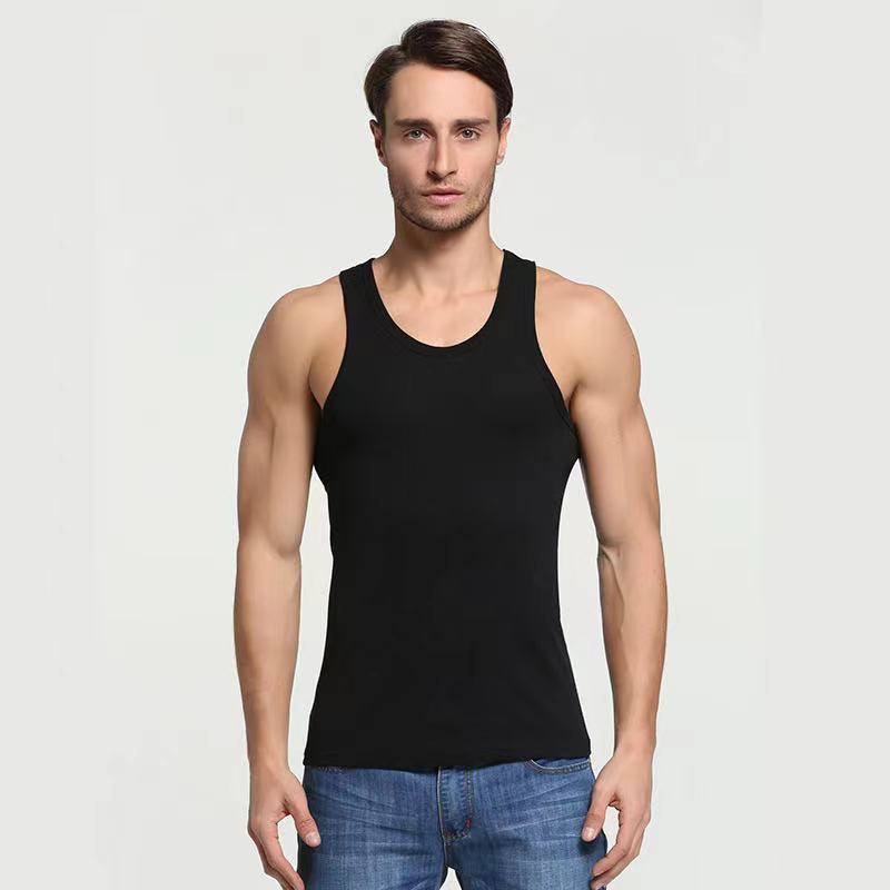 Picture of Old Man Wears New Men's Vest Pure Cotton Summer Youth Round Neck Sports Fitness Bottoming Thin Pure Color Vest