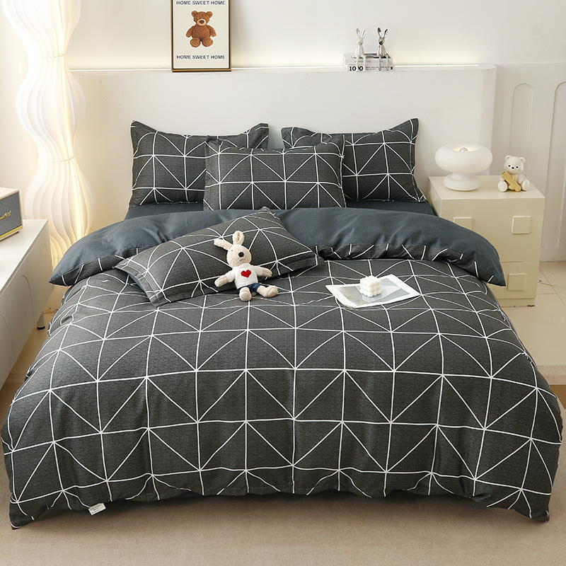 New small fresh sanding four-piece water-washed cotton simple single bed sheet quilt cover student dormitory three-piece wholesale