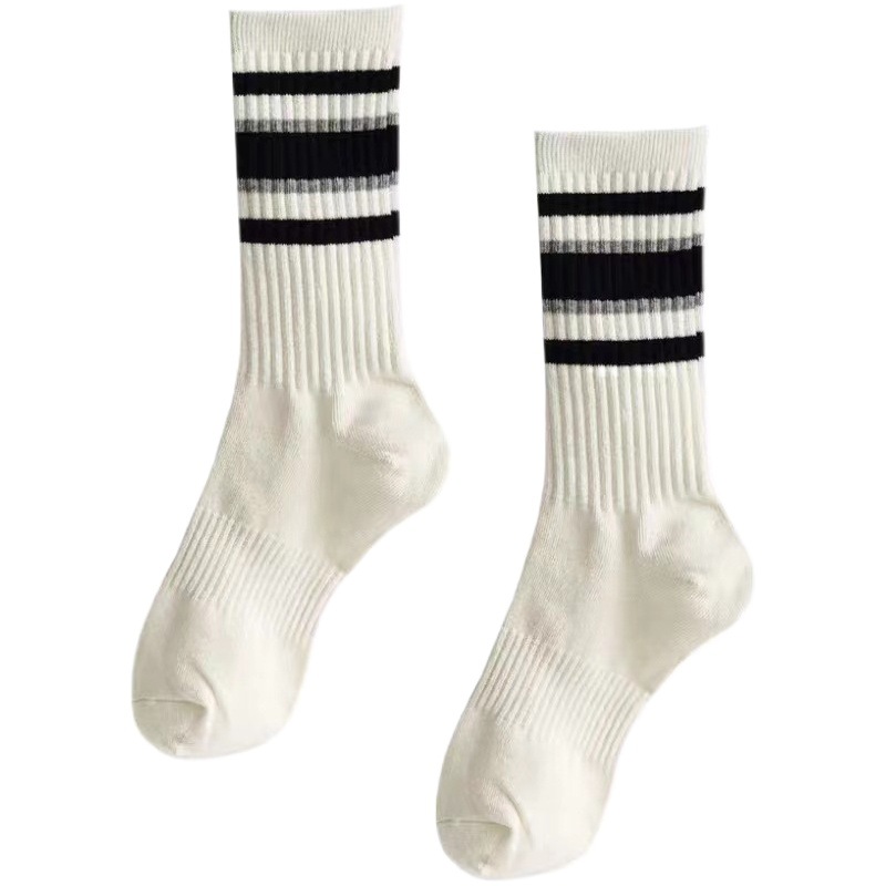 Women's socks spring and autumn ins fashionable striped sports summer mid-calf stockings Street with white shoes shark pants
