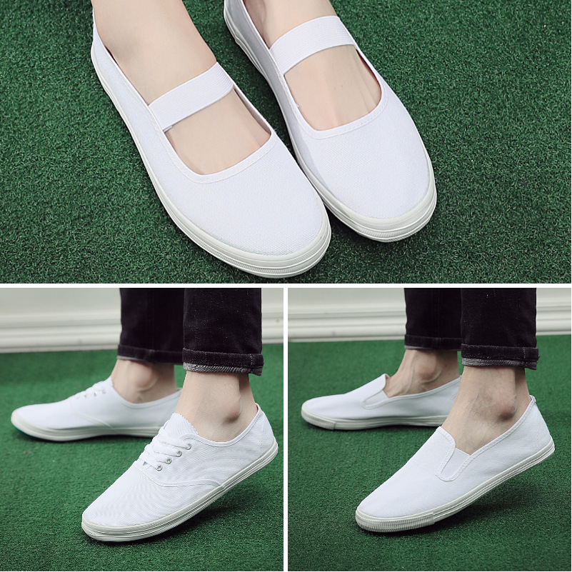 25 Spring and Autumn New Unisex Work Shoes Casual Lazy Canvas Slip-on White Labor Shoes Wholesale