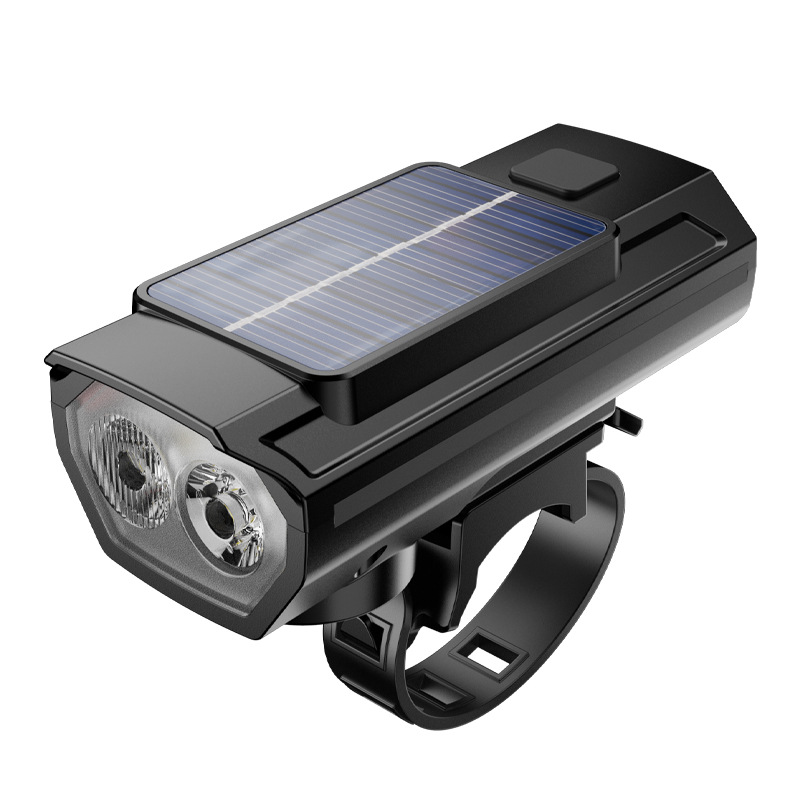 New bicycle light solar charging headlight horn mountain bike night riding light USB charging 7588