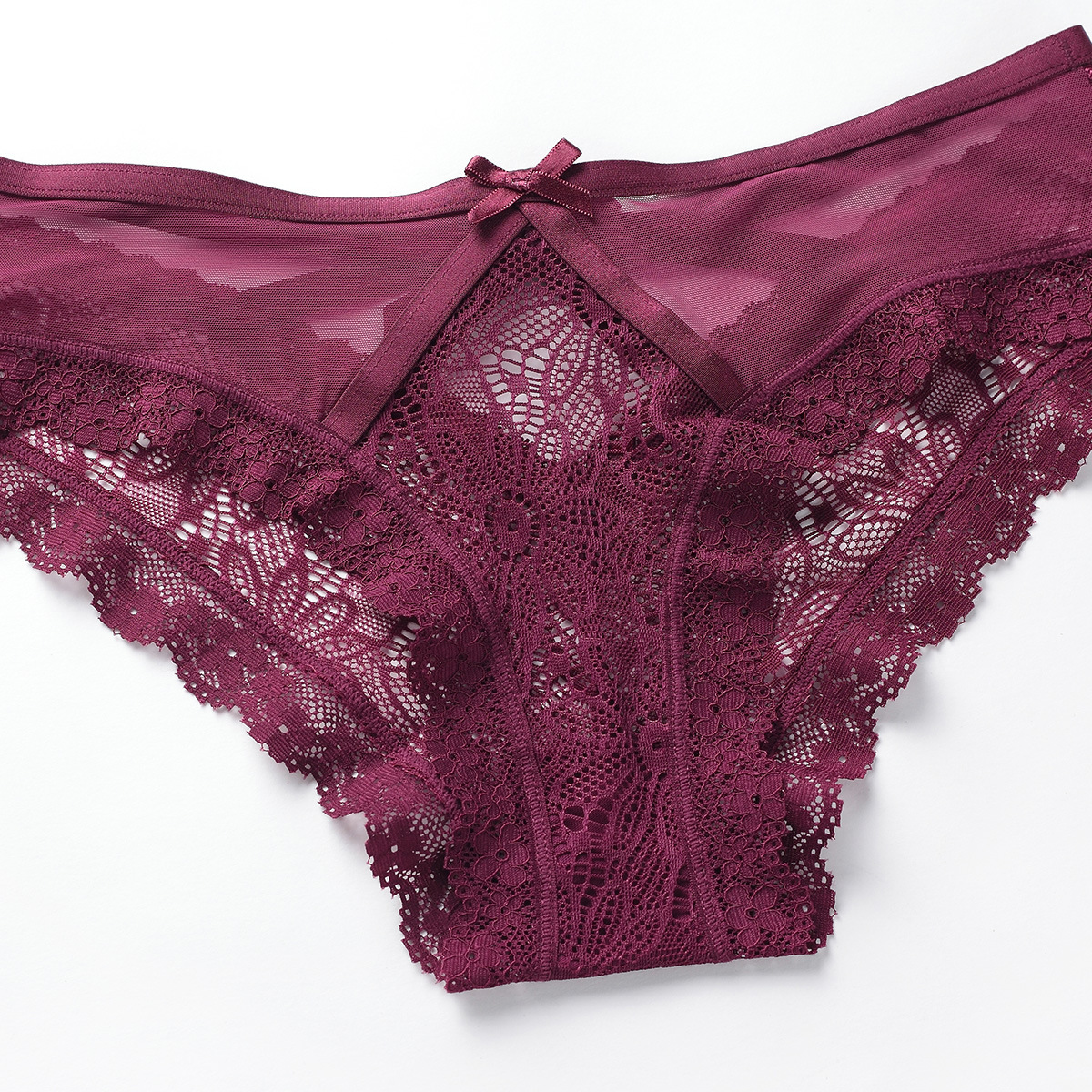 Picture of French Style Sexy Bow Romantic Lace Ultra-thin Breathable Comfortable Women's Low Waist Briefs